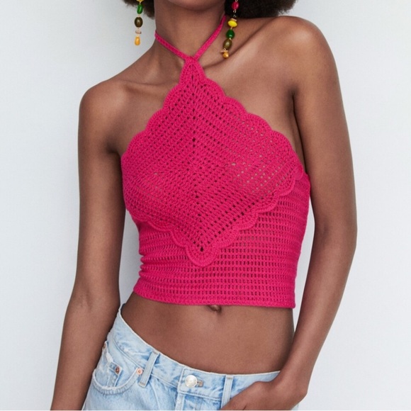 Hot Pink Halter Crochet Top - Picture 1 of 4